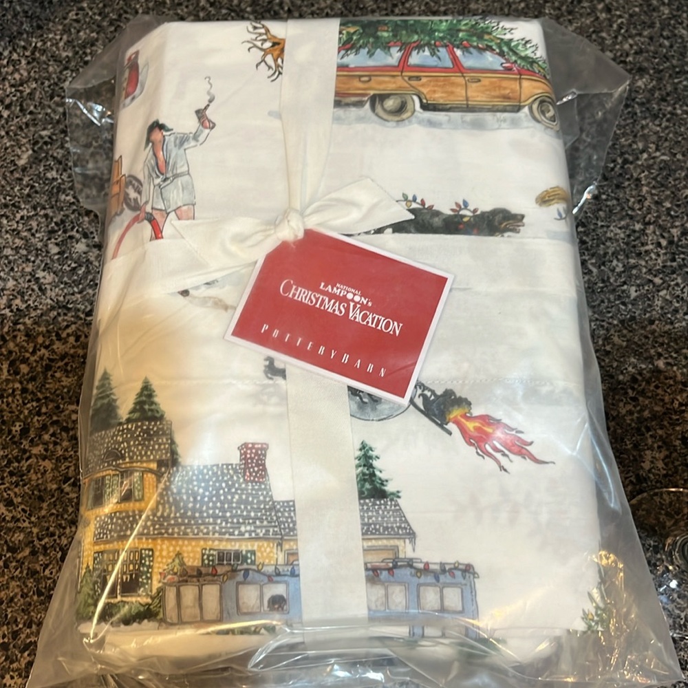 Full size Christmas vacation pottery barn sheet set.  Brand new with tags.